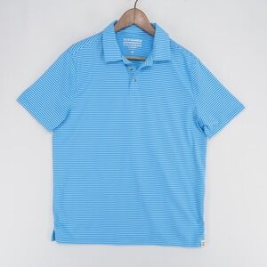 Fair Harbor Compass Polo Shirt Mens M Blue Striped Performance Short Sleeve
